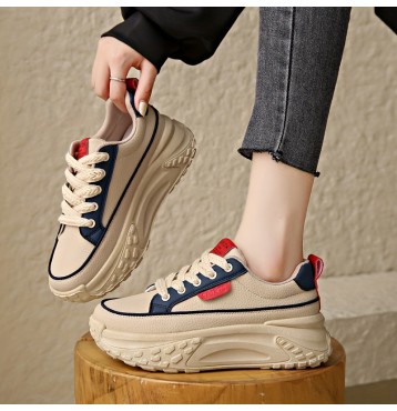 Women's Trendy Platform Sneakers, All-Match Lace Up Low Top Trainers, Comfortable Skate Shoes