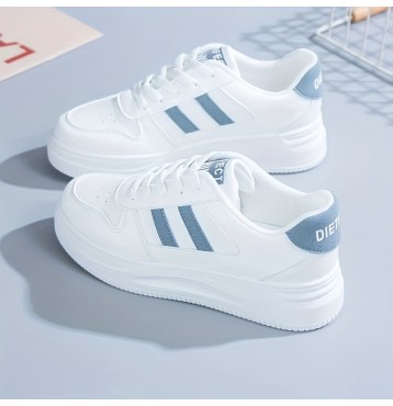 Women's Platform Skate Shoes, Round Toe Lace Up Low Top Smneakers, Comfort Walking Trainers