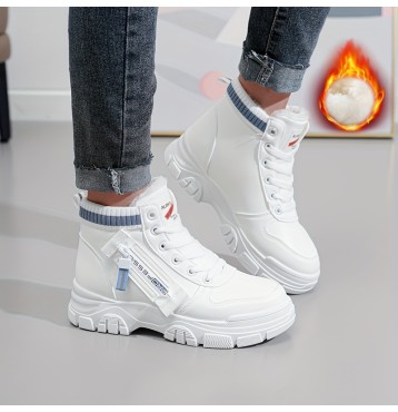 Women's Solid Color Lined Boots, Lace Up Side Zipper Fluffy Warm Platform Casual Boots, Lightweight Winter Comfy Shoes