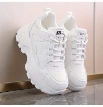Women's Platform Sneakers, Solid Color Height Increasing Low Top Trainers, All-Match Walking Shoes