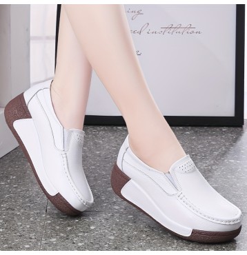 Women's Solid Color Platform Sneakers, Slip On Low-top Round Toe Lightweight Pastry Wedge Shoes, Comfy Women's Shoes