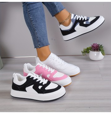 Women's Colorblock Skate Shoes, Versatile Low Top Lace Up Sports Shoes, Casual Flat Sneakers