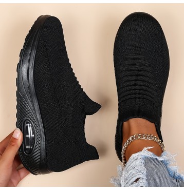 Women's Breathable Knit Sneakers, Lightweight Low Top Slip On Shoes, Women's Fashion Air Cushion Shoes