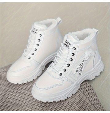 Women's Plush Lined Sneakers, Winter Warm Lace Up High Top Ankle Boots, Thermal Outdoor Shoes