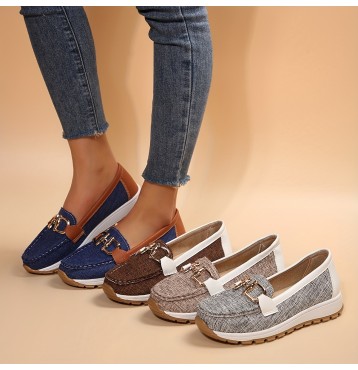 Women's Metallic Chain Decor Shoes, Casual Low Top Slip On Flat Shoes, All-Match Walking Shoes