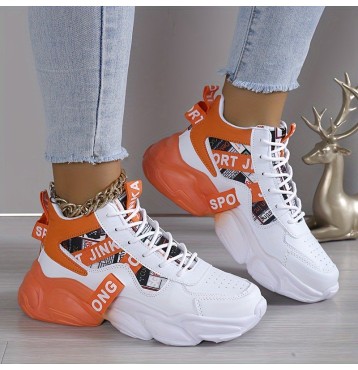 Women's Colorblock Casual Sneakers, Lace Up Comfy Breathable High-top Trainers, Platform Basketball Shoes