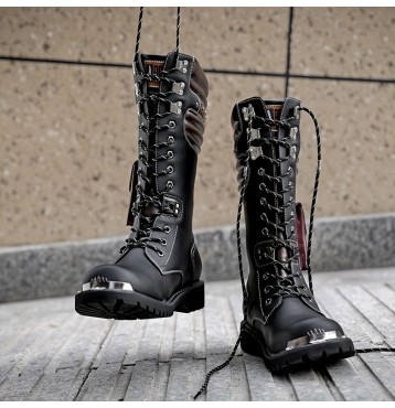 Men's Trendy High Top Riding Boots, Comfy Non Slip Lace Up Durable Shoes For Men's Outdoor Activities