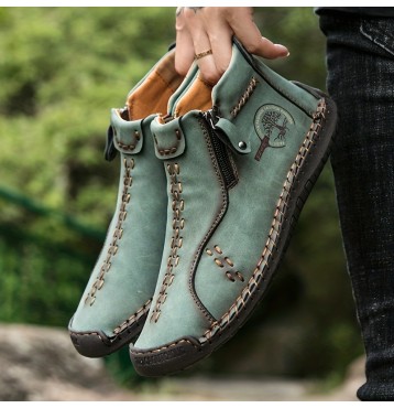 Men's Vintage High Top Zipper Boots With Assorted Colors, Casual Outdoor Walking Shoes