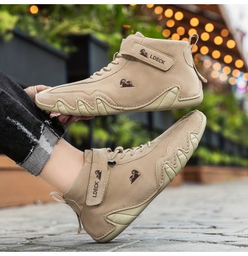Men's Trendy Solid Color Lace-up Boots, Casual Outdoor Wear-resistant Anti-skid Boots