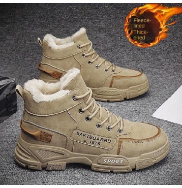 Men's Casual Snow Boots, Anti-skid Windproof  Lace-up Ankle Boots With Lined Fuzz And PU Leather Uppers For Outdoor, Autumn And Winter