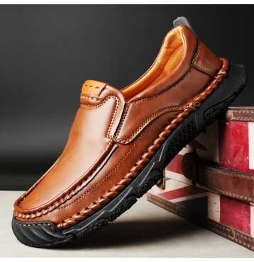 Men's PLUS SIZE Microfiber Leather Durable Non Slip Slip-On Comfy Outdoor Walking Shoes, Spring And Autumn