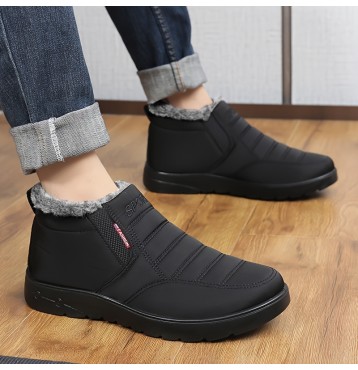 Men's Casual Ankle Boots, Breathable Slip-resistant Slip On Walking Shoes With Fuzzy Lining For Outdoor, Autumn And Winter