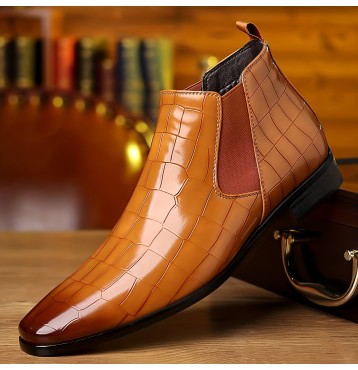 Men's Squared-toe Casual Chelsea Boots, Waterproof Anti-skid Ankle Boots For Business Office, Spring Autumn And Winter