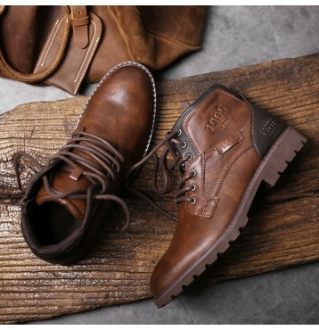 Men's Ankle Boots Lace-up Boots With Side Zipper, Retro Vintage Style Casual Walking Shoes