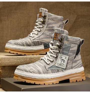 Men's Distressed Design Lace-up Boots, Casual Walking Shoes, Comfortable And Breathable