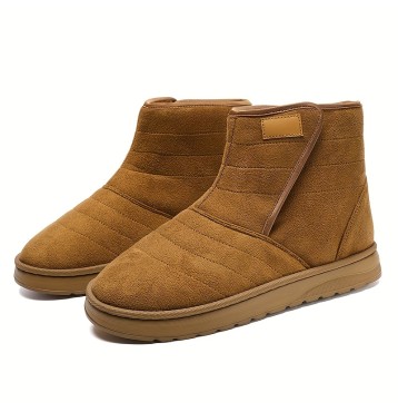 Men's Slip Resistant Snow Boots With Hook And Loop Fastener, Winter Thermal Shoes, Windproof Boots With Faux Fur Lining