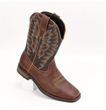 Men's Square Toe Roper Boots, Western Cowboy Boots Embroidered Mid-Calf Roper Boots
