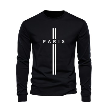 PARIS Print, Men's Graphic Design Crew Neck Long Sleeve Active T-shirt Tee, Casual Comfy Shirts For Spring Summer Autumn, Men's Clothing Tops