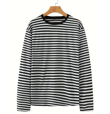 Casual Striped Men's All-match Long Sleeve Crew Neck T-shirt For Spring Fall