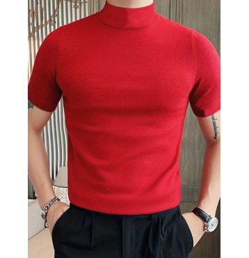 Men's Shirred Solid Color Slim Fit Casual Short Sleeve Tee, Men's Clothing
