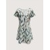 Leaves Print V Neck Dress, Vacation Short Sleeve Random Printing Dress, Women's Clothing