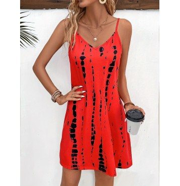 Tie Dye Print Mini Dress, Casual Spaghetti Strap V Neck Dress, Women's Clothing